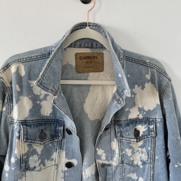 Carbon Woman Medium Distressed Oversized Blue Denim Jean Jacket Destroyed Holes - Picture 2 of 7